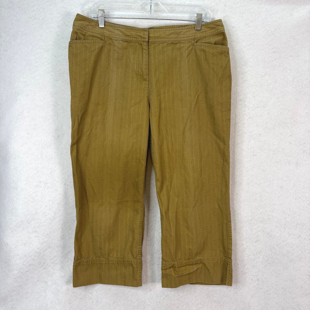 J. Jill Tan Textured Cotton Cropped Capri Pants Women 14‎ Coastal Grandma Boho